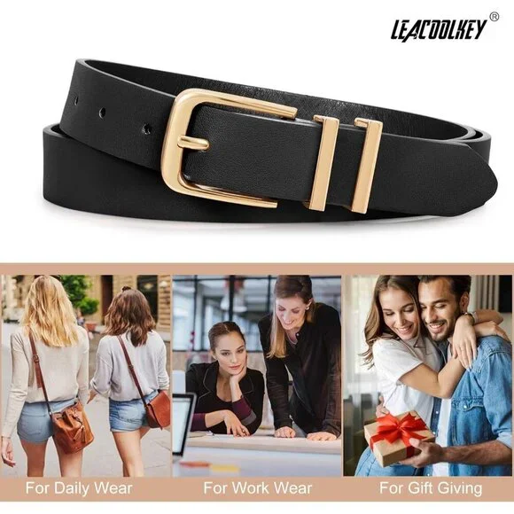 Women's Faux Leather Belts 3 Pack with Gold Buckles for Jeans Dresses Pants